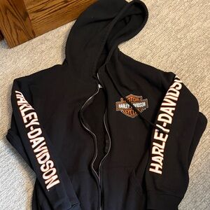 Harley-Davidson Black Hoodie with Orange and White Logo